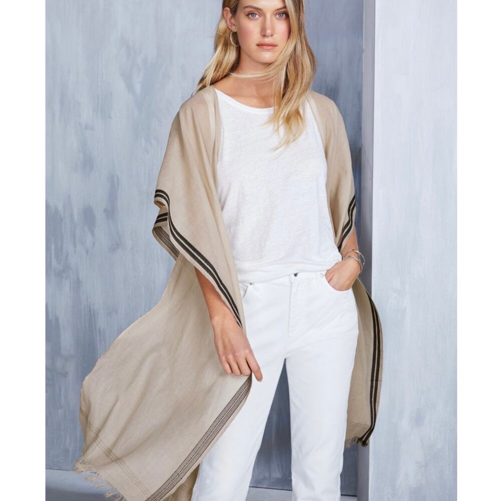 Eileen Fisher Organic Cotton Natural Serape Wrap Scarf Brand New